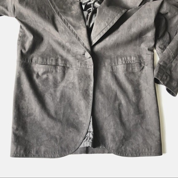 80s Vintage Faux Suede Cocoon Coat 1 Button Oversized Shawl Collar Slate Gray - Picture 8 of 12